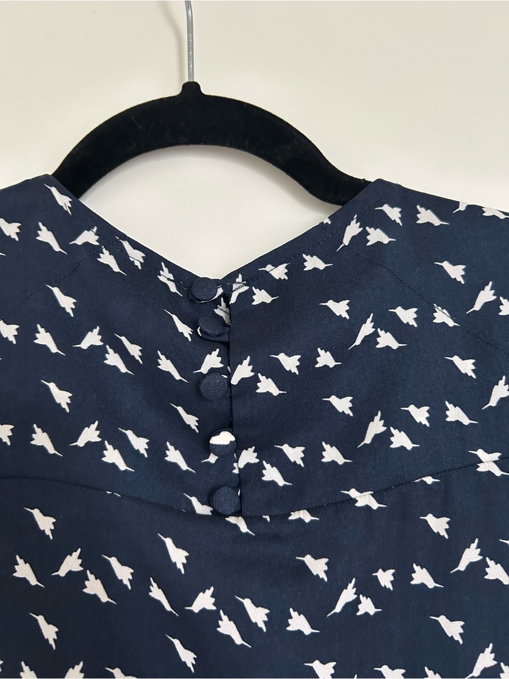 Mango Navy Blue Bird-Print Button-Back Blouse